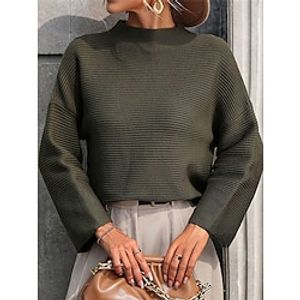 Women's Pullover Sweater Jumper Crew Neck Ribbed Knit Core Spun Yarn Oversized Fall Winter Regular Outdoor Daily Going out Stylish Casual Soft Long Sleeve Solid Color Black White Army Green S M L miniinthebox