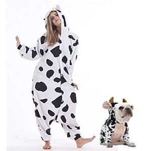 Adults' Kigurumi Pajamas Nightwear Camouflage Milk Cow Patchwork Onesie Pajamas Pajamas Funny Costume Flannel Cosplay For Men and Women Pet Dog's Halloween Animal Sleepwear Cartoon Lightinthebox