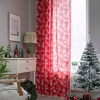 Merry Christmas Sheer Curtains Long Red Snowflake Hello Winter Rod Pocket Semi-Sheer Window Treatment Drapes for Bedroom Nursery Room Windows Panels Lightinthebox