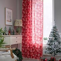 Merry Christmas Sheer Curtains Long Red Snowflake Hello Winter Rod Pocket Semi-Sheer Window Treatment Drapes for Bedroom Nursery Room Windows Panels Lightinthebox - thumbnail