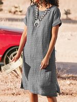 Casual Solid Color Round Neck Short Sleeve Dress - thumbnail