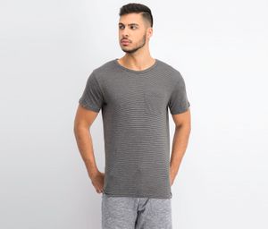Mens Chest Pocket Striped T-Shirt  Charcoal Grey/White
