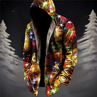 Star Casual Men's Fleece Jacket Coat Hoodie Jacket Christmas Daily Wear Going out Fall  Winter Hooded Long Sleeve Yellow Wine S M L Polyester Jacket Lightinthebox
