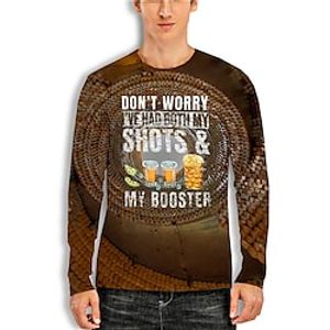 Men's Unisex T shirt Tee 3D Print Graphic Prints Drink Letter Crew Neck Street Daily Print Long Sleeve Tops Designer Basic Casual Big and Tall Green Blue Coffee miniinthebox