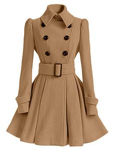 Fold Over Collar Ruffled Hem Belt Coat