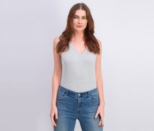 Womens Fitted V-Neck Bodysuit  Gray