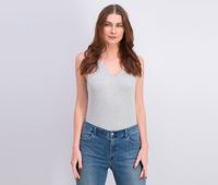 Womens Fitted V-Neck Bodysuit  Gray - thumbnail