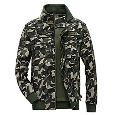 Men's Jacket Camo  Camouflage Patchwork Casual Fall Jackets Regular Daily Long Sleeve Cotton Coat Tops Army Green Lightinthebox