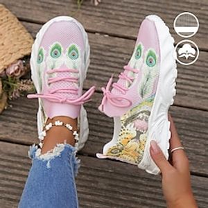 Women's Tiger Peacock Feather Graphic Print Comfortable Soft Lace Up Fly Knit Sneakers Lightinthebox