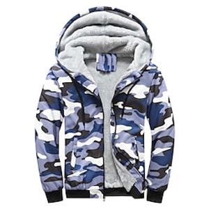 Men's Fuzzy Sherpa Full Zip Hoodie Jacket Sweat Jacket Blue Green Gray Hooded Camo / Camouflage Zipper Print Sports  Outdoor Streetwear Fleece Cool Casual Big and Tall Winter Fall  Winter Clothing miniinthebox