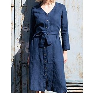 Women's A Line Dress Midi Dress Dark Blue Long Sleeve Solid Color Split Ruched With Belt Spring Summer V Neck Casual Modern 2022 S M L XL 2XL 3XL Lightinthebox