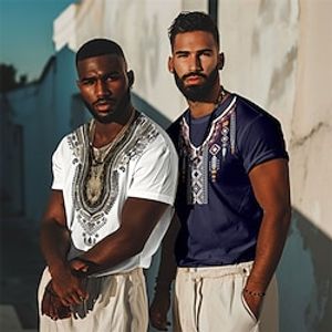 Boho Retro Ethnic Chestplate Men's Tribal Style 3D Print T shirt Tee Sports Outdoor Holiday Going out T shirt White Navy Blue Short Sleeve Crew Neck Shirt Spring  Summer Clothing Lightinthebox
