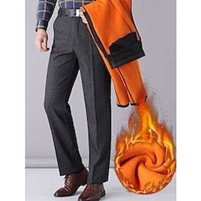 Men's Dress Pants Fleece Pants Winter Pants Trousers Suit Pants Pocket Plain Comfort Breathable Outdoor Daily Going out Fashion Casual Black Gray miniinthebox