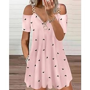 Women's A Line Dress Short Mini Dress Pink Short Sleeve Print Print Spring Summer V Neck Casual 2022 S M L XL XXL 3XL Lightinthebox