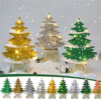 Christmas Decorations Mini Desktop Christmas Greeting Card Decorations Shiny Christmas Tree With Light 1PC Lightinthebox
