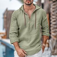 Men's Shirt Linen Shirt Summer Shirt Beach Shirt White Blue Brown Long Sleeve Plain Hooded Spring Summer Casual Daily Clothing Apparel Lightinthebox