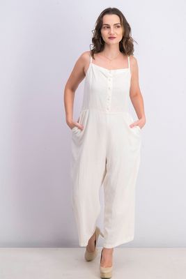 Womens Square Neck Strap Jumpsuit Ivory Womens Square Neck Strap Jumpsuit Ivory