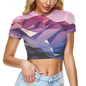 Women's Crop Tshirt Graphic Geometric Mesh Print Round Neck Tops Basic Basic Top Black Blue Purple miniinthebox