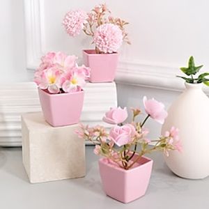 Mini Pink Small Potted Plant, Artificial Rose, Peach Blossom, Embroidered Ball, Flower, Potted Plant, Suitable For Wedding, Party, Home Decoration, Restaurant, Office Desktop Lightinthebox