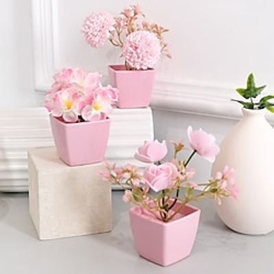 Mini Pink Small Potted Plant, Artificial Rose, Peach Blossom, Embroidered Ball, Flower, Potted Plant, Suitable For Wedding, Party, Home Decoration, Restaurant, Office Desktop Lightinthebox