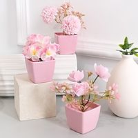 Mini Pink Small Potted Plant, Artificial Rose, Peach Blossom, Embroidered Ball, Flower, Potted Plant, Suitable For Wedding, Party, Home Decoration, Restaurant, Office Desktop Lightinthebox - thumbnail