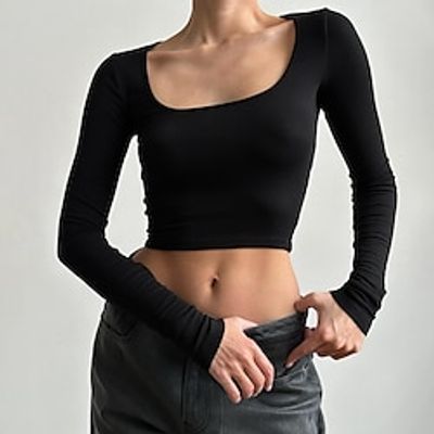 Crop Women's Black Solid Color Crop Top Sports Outdoor Street Fashion Streetwear Square Neck Regular Fit S Lightinthebox Crop Women's Black Solid Color Crop Top Sports Outdoor Street Fashion Streetwear Square Neck Regular Fit S Lightinthebox