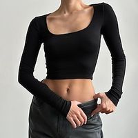 Crop Women's Black Solid Color Crop Top Sports  Outdoor Street Fashion Streetwear Square Neck Regular Fit S Lightinthebox - thumbnail