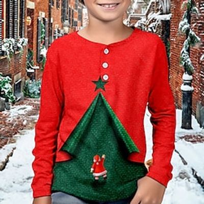 Christmas Boys 3D Santa Claus henley shirt Long Sleeve 3D Print Fall Winter Sports Fashion Streetwear Polyester Kids 3-12 Years Crew Neck Outdoor Casual Daily Regular Fit Lightinthebox