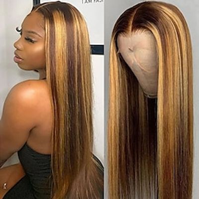 Highlight Straight Glueless Wig 55 Hd Lace Front Human Hair Wig For Women Girls Pre Plucked Wear And Go Human Hair Wigs Lightinthebox