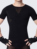 Mens Mesh High Elastic Fat Burning Body Sculpting Waist Tummy Tuck Skinny Fit Sport T-shirt