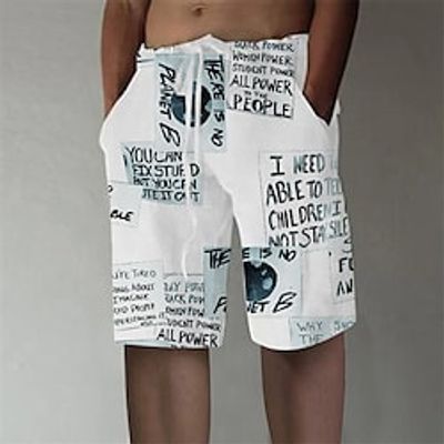 Men's Designer Stylish Straight Shorts 3D Print Elastic Waist Short Pants Sports Outdoor Daily Graphic Prints Letter Cotton Blend Comfort Breathable Mid Waist White S M L XL XXL / Summer miniinthebox Men's Designer Stylish Straight Shorts 3D Print Elastic Waist Short Pants Sports Outdoor Daily Graphic Prints Letter Cotton Blend Comfort Breathable Mid Waist White S M L XL XXL / Summer miniinthebox