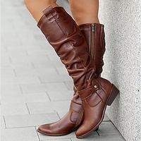 Women's Boots Suede Shoes Slouchy Boots Plus Size Daily Knee High Boots Winter Block Heel Round Toe Casual Comfort Faux Suede Solid Color Almond Dark Brown Black Lightinthebox - thumbnail