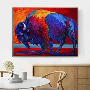 Handmade Oil Painting Canvas Wall Art Decoration Modern Animal Coloured Yaks for Home Decor Rolled Frameless Unstretched Painting miniinthebox