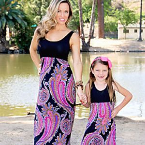Mommy and Me Dress Graphic Print Black Sleeveless Maxi Matching Outfits miniinthebox