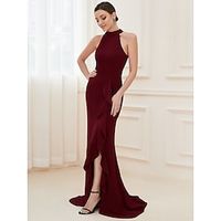 Mermaid / Trumpet Evening Gown Hot Dress Engagement Sweep / Brush Train Sleeveless Halter Polyester with Pure Color 2023 miniinthebox - thumbnail