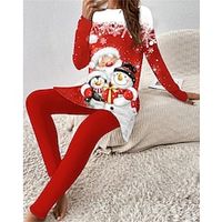 Women's T shirt Tee Pants Sets Printing Yellow Red Blue Print Long Sleeve Party Festival Fashion Christmas Round Neck Regular Fit Spring   Fall Lightinthebox - thumbnail