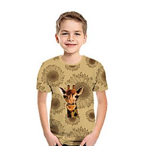 Kids Boys' T shirt Tee Short Sleeve Sun Flower Deer 3D Print Floral Animal Khaki Children Tops Summer Active Daily Wear Regular Fit 3-12 Years Lightinthebox