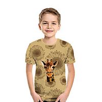 Kids Boys' T shirt Tee Short Sleeve Sun Flower Deer 3D Print Floral Animal Khaki Children Tops Summer Active Daily Wear Regular Fit 3-12 Years Lightinthebox - thumbnail