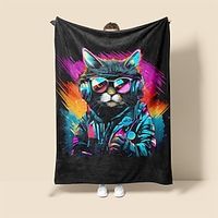 Modern Cat With Sunglasses Super Soft Blanket,Lightweight Fashion Novelty Flannel Throw Blankets Warm 3D Printed All Seasons Room Decoration Gifts Home Decor Lightinthebox - thumbnail