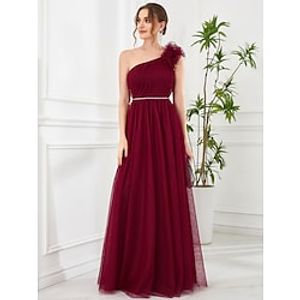 A-Line Prom Dresses Vintage Dress Wedding Party Floor Length Sleeveless One Shoulder Tulle with Appliques 2023 miniinthebox