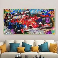 Wall Art Canvas Handmade Colorful Pop Art Canvas Handpainted Graffiti Urban Art Car Art Banksy Canvas Extra Large Wall Art Modern Rolled Canvas (No Frame) miniinthebox - thumbnail