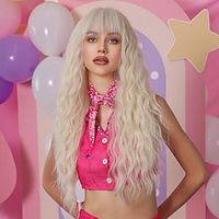 Synthetic Wig Uniforms Career Costumes Princess Curly Wavy Middle Part Layered Haircut Machine Made Wig 24 inch Creamy-white Synthetic Hair Women's Cosplay Party Fashion White miniinthebox - thumbnail