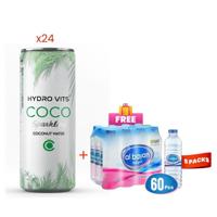 Hydro Vits Coconut Sparkling Water 320Ml Pack of 24 + Free Al Bayan Water 500ML Pack of 12 (x5)
