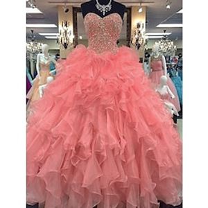 Ball Gown Quinceanera Dresses Sparkle  Shine Dress Wedding Floor Length Sleeveless Strapless Organza with Sequin 2023 Lightinthebox