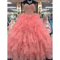 Ball Gown Quinceanera Dresses Sparkle  Shine Dress Wedding Floor Length Sleeveless Strapless Organza with Sequin 2023 Lightinthebox - thumbnail