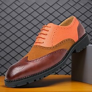 Men's Oxfords Derby Shoes Retro Formal Shoes Brogue Walking Casual Daily Leather Comfortable Booties / Ankle Boots Loafer Black Orange Green Spring Fall miniinthebox