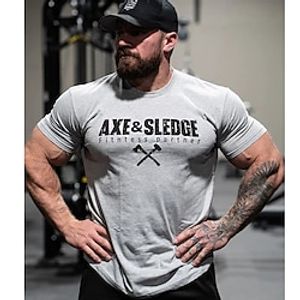 Men's T shirt Tee Letter Crew Neck Army Green Gray White Black Casual Fitness Clothing Apparel Cotton Cool Muscle miniinthebox