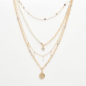 Layered Necklace with Round Stone Studded Pendant