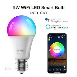 Smart Light Bulb WiFi  Bluetooth Connect RGBCW Color Changing Dimmable LED Bulbs A19 E26 9W (80W Equivalent) Works with Alexa Google Home Siri Shortcut No Hub Required Lightinthebox