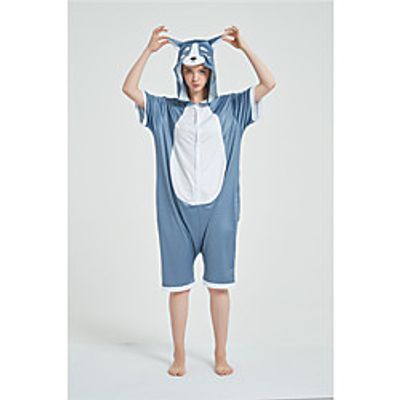 Adults' Kigurumi Pajamas Husky Onesie Pajamas Pure Cotton Blue Cosplay For Men and Women Animal Sleepwear Cartoon Festival / Holiday Costumes miniinthebox